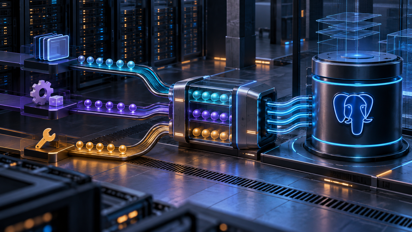 Ilustração técnica sobre PostgreSQL: Pool de Conexões e Limites por Serviço