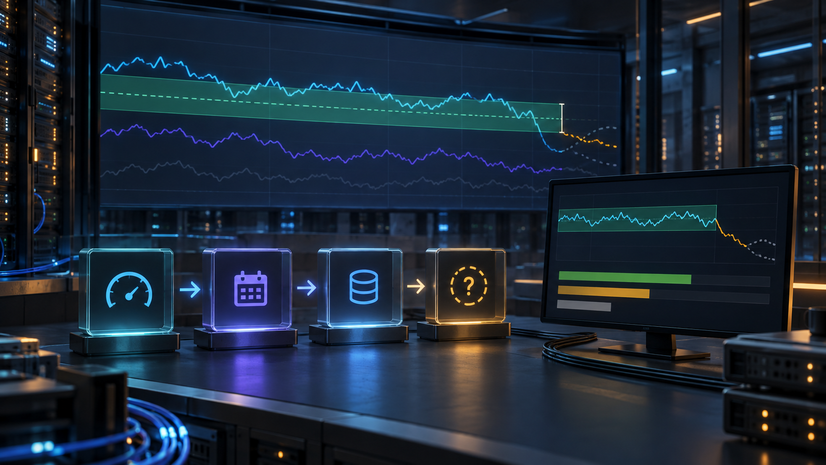 Ilustração técnica sobre Grafana: Painel de SLO sem Falso Verde