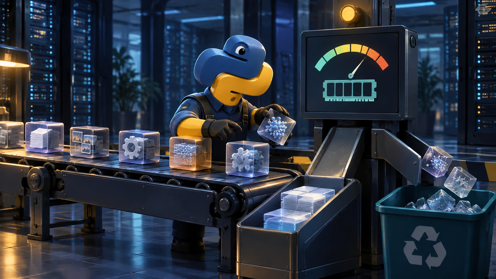 Ilustração técnica sobre Python Worker: Controle de Memória em Tarefas Longas