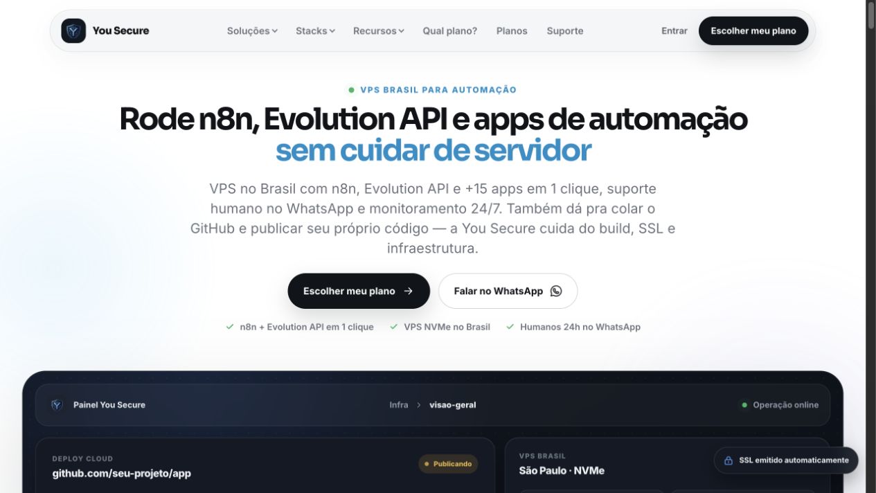 Tela pública do fluxo Deploy Cloud da You Secure